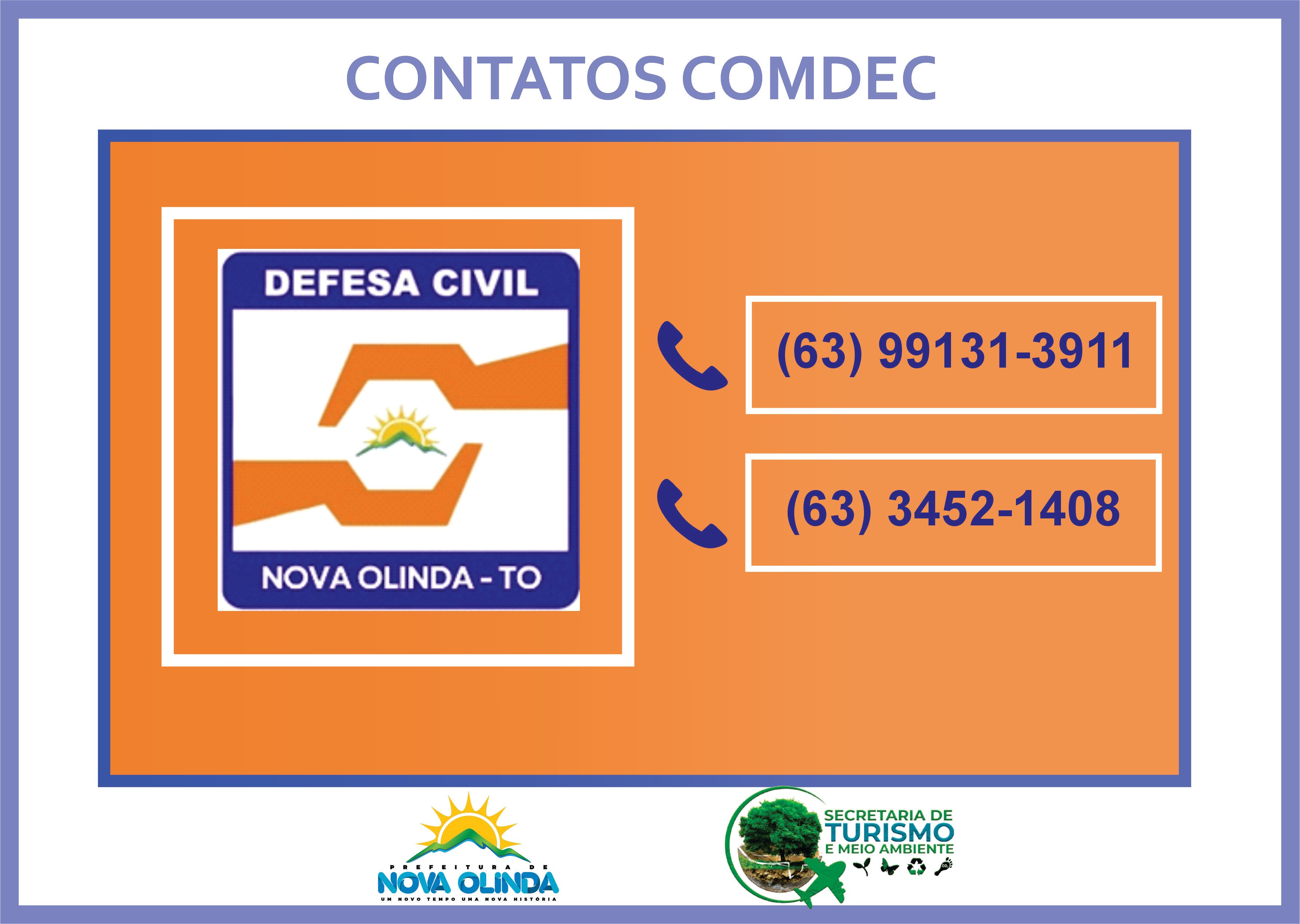 Secretaria de Turismo e Meio Ambiente informa o contato da Defesa Civil Municipal